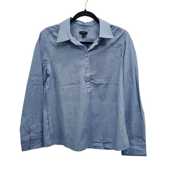 Talbots Petite Blue Chambray 100% Cotton 1/3 Button Long Sleeve Pullover Sz SP - Picture 1 of 7